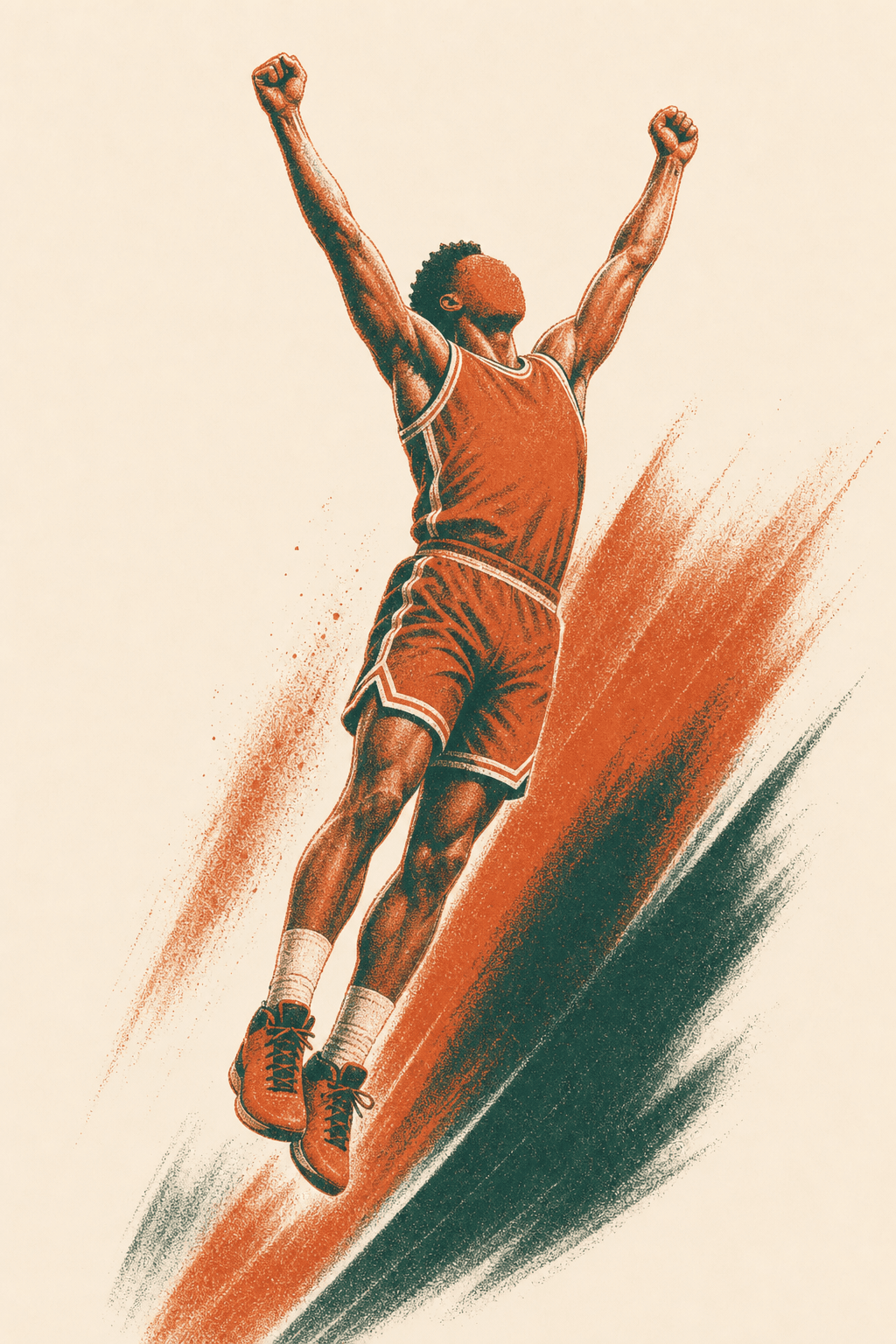 Athlete leaping in triumph